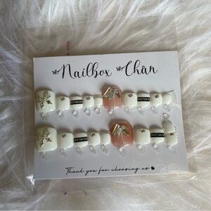Elegant White and Pink Press-On Nails